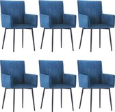 Eetkamerstoelen met armleuningen 6 stuks blauw fluweel