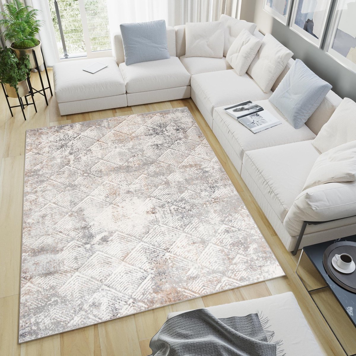 Tapiso Valley Vloerkleed Grijs Licht Woonkamer Vintage Tapijt Maat- 80x150 Beige Grijs5