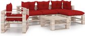 Medina 6-delige Loungeset met kussens pallet grenenhout