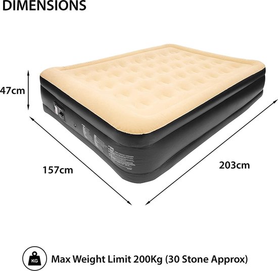 ZOVAIO luchtmatras- 24042 -  Beige & Zwart- tweepersoons luchtbed  - Opblaasbare luchtbedden-203cmx157cmx47cm-met ingebouwde elektrische pomp — afbeelding 3