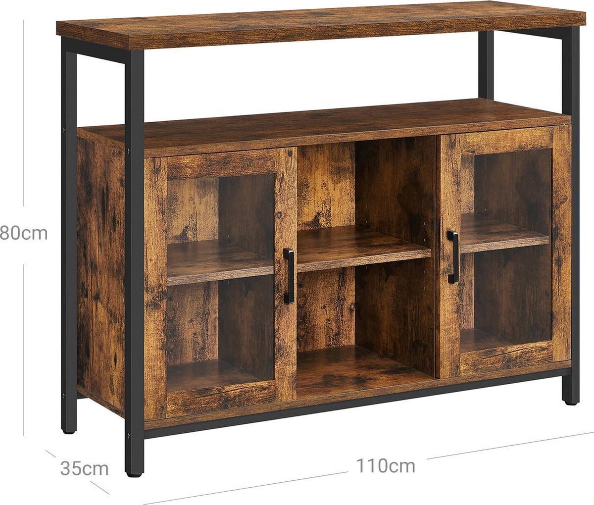 BonVache Sideboard, keukenkast met laden, opbergkast, dressoir met open plank, koffiebarkast voor keuken, eetkamer, woonkamer, 130 x 35 x 95 cm, grijs in houtlook