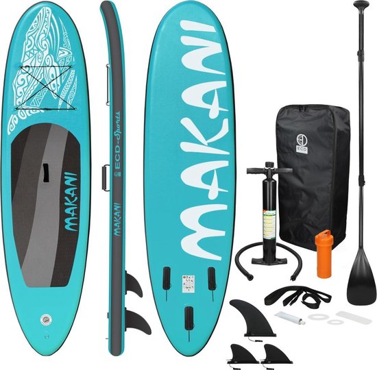 Opblaasbare Stand Up Paddle Board Makani, 320 x 82 x 15 cm, turquoise, incl. pomp en draagtas, gemaakt van PVC