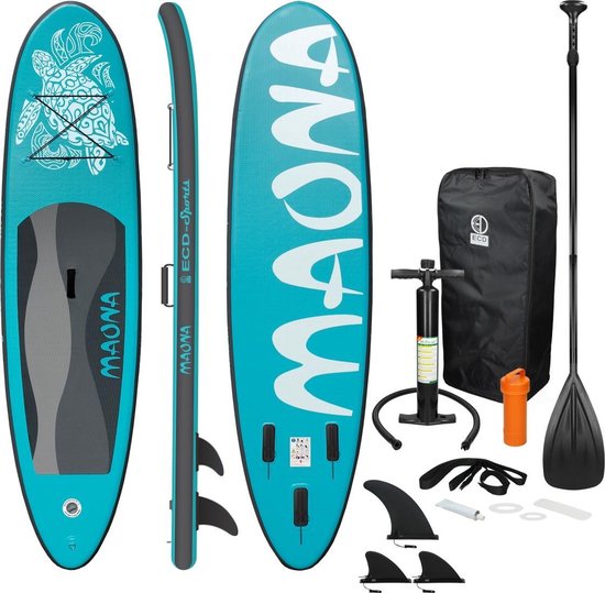 Opblaasbare Stand Up Paddle Board Maona Turkoois, 308x76x10 cm, incl. pomp en draagtas, gemaakt van PVC en EVA