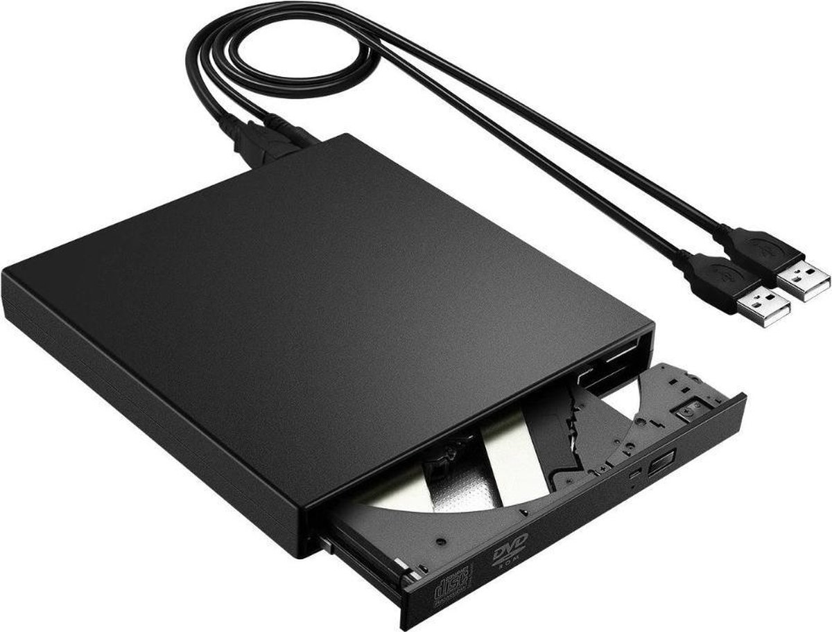 DrPhone USB 2.0 Slim Portable Optical Drive – CD / DVD-RW – DVD-ROM – Brander – Draagbaar & Compact – Zwart - DrPhone