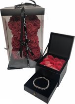 Swarovski Tennisarmband en Rose Bear Dark Red – Valentijn cadeautje voor haar Armband dames Sieradendoos Valentijnsdag cadeau Valentijn cadeautje vrouw Sieradenhouder Geschenkset v