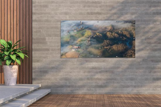 Affiche clôture Ferme - Brouillard - Nature - 200x100 cm - Toile de jardin