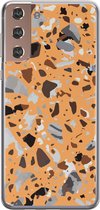 Samsung Galaxy S21 Telefoonhoesje - Transparant Siliconenhoesje - Flexibel - Met Marmerprint - Terrazzo - Oranje