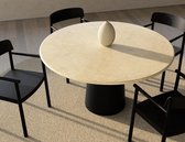 FLOW Ronde Eettafel - Crema Marfil Beige Marmer (Zwarte Cilinder) - 140 x 140 x 75  - Gezoet Rond