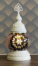 Turkse Lamp - Wit Mozaïek Lamp - Tafellamp - Marokkaanse Lamp - Oosterse Lamp - Recht model -  bol diameter Ø  12 cm - Hoogte 34 cm - Authentiek - Handmade - Kleurrijk - Old Yellow
