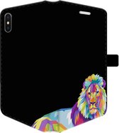 Apple iPhone X/10/XS Telefoonhoesje - Portemonneehoesje  - Met pasjeshouder - Met Dierenprint - Leeuw - Paars