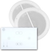 Inbouw stereo set - Systemline E50 inbouw versterker met Bluetooth en twee plafondspeakers - Vochtbestendig - Perfect voor badkamer, keuken, etc. - Complete set - Wit