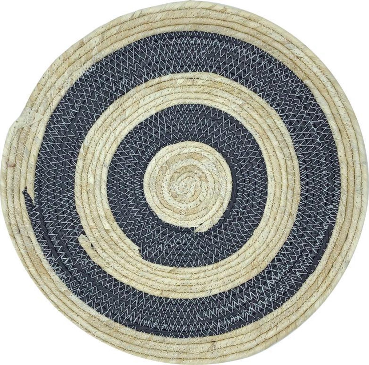 Lavandoux - Zeegras Placemats - Rond - Bohemian - ø40cm - Zwart/Naturel - Set van 4