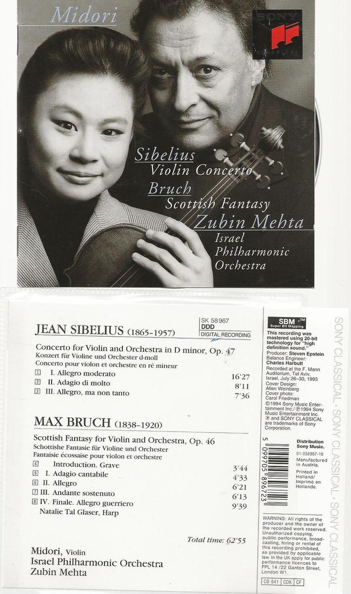 Sibelius: Violin Concerto; Bruch / Midori, Mehta, Israel PO