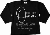 Shirt kind-Hoera mijn lieve oma is vandaag jarig-Maat 74