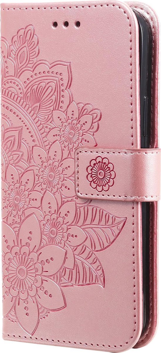 Hoesje geschikt voor iPhone 7 - Bookcase - Pasjeshouder - Portemonnee - Bloemenprint - Kunstleer - Rose Goud