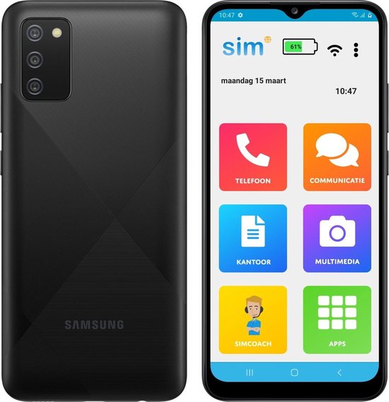 SimPhone 5: Android 11 | 6.5 inch scherm | 32GB opslag | 13MP Camera | 4G
