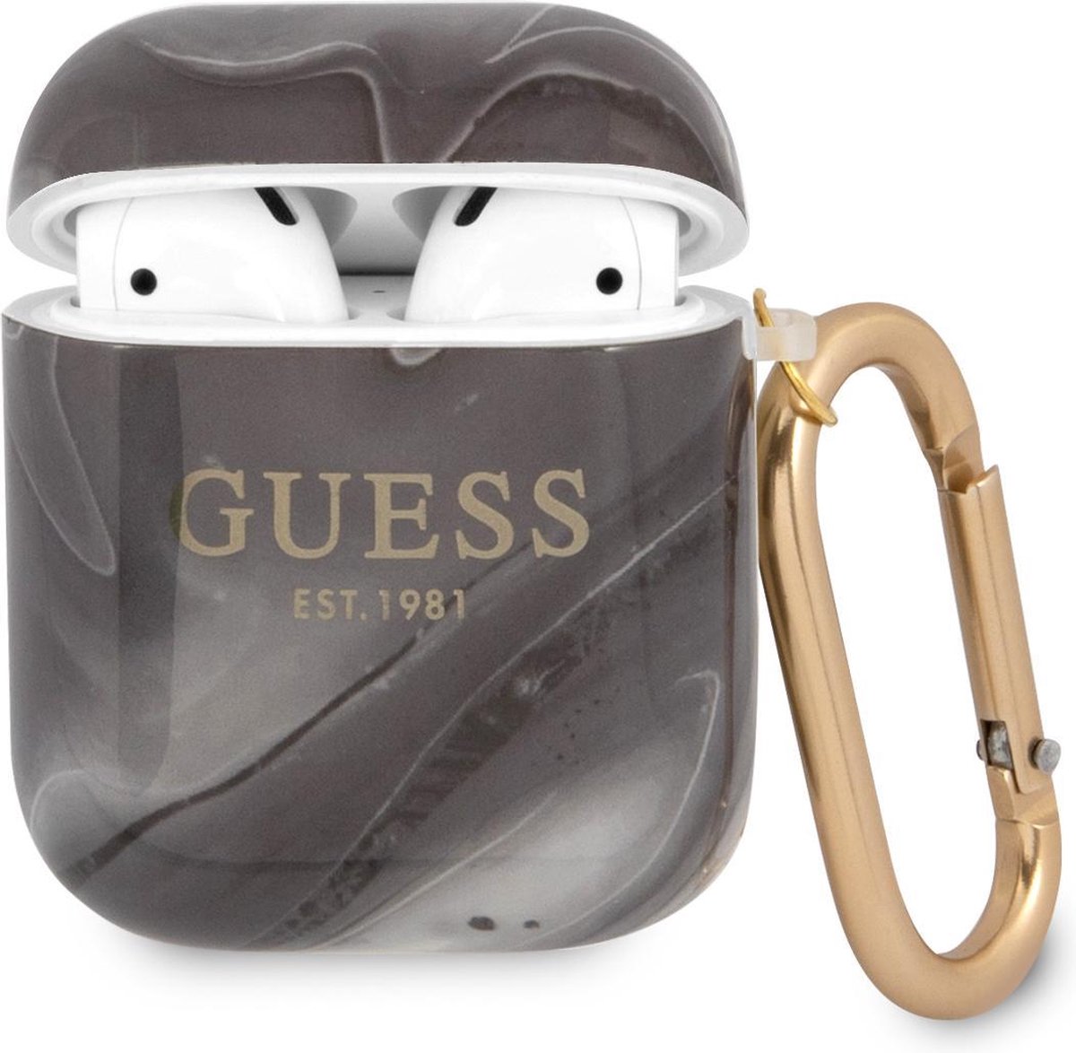 Guess Shiny Marmer AirPods 1 - AirPods 2 Case Zwart