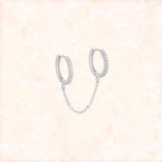 Jobo By JET - The only one earring - Silver - 2 in 1 oorbelletjes met kettinkje - Zilverkleurig oorbel - Per stuk
