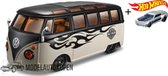 Volkswagen T1 Samba Harley Davidson (Creme/Zwart) (20 cm) 1/25 Maisto + Hot Wheels Miniatuurauto + 3 Unieke Auto Stickers! - Model auto - Schaalmodel - Modelauto - Miniatuur autos - Speelgoed