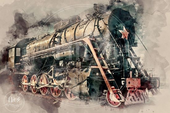 100% Nederlandse Productie! │ Flitzz Diamond Painting │ Aquarel Stoomtrein│ Formaat 90 x 60 cm │ Diamond Painting Pakket Volwassen │ Volledige bedekking │ Vierkant │ Full │ 75 kleuren
