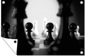 Affiche jardin - Toile jardin - Posters de jardin extérieur - Les pions noirs des échecs - noir et blanc - 120x80 cm - Jardin