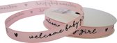 Geboorte Baby Lint 10mm (1cm) | Grosgrain Lint | Ripsband | Geboorte Meisje | Welcome Baby Girl Hartje | Licht Roze Zwart | Rol: 10 Meter