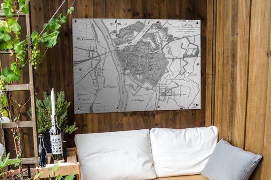 Affiche de jardin - Toile de jardin - Posters de jardin extérieur - Carte historique de la ville de Zutphen - noir et blanc - 120x90 cm - Jardin - Plan de la ville