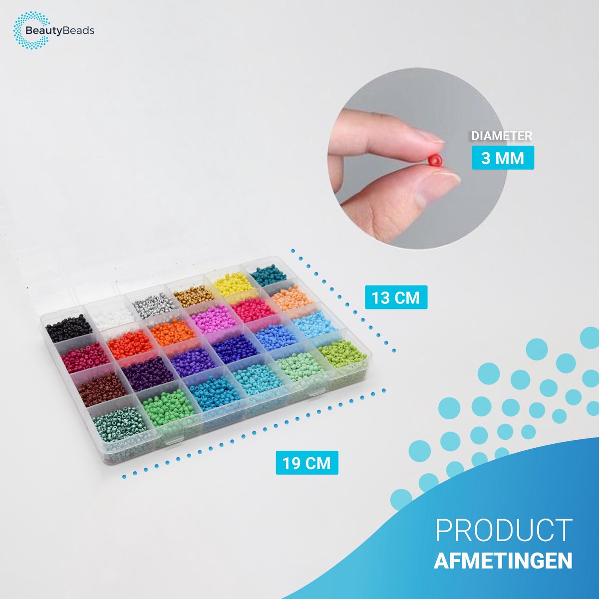 BeautyBeads BB107-3mm – Knutselen en Sieraden Maken – Knutsel Sieradenpakket met 12000 Glaskralen – Uitgebreide 24-Kleurige Glaszaad Hobbypakket – 3mm Kralen — afbeelding 12