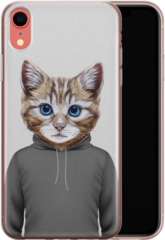 Coque iPhone XR - Tête de chat | Étui | Étui en Siliconen TPU | Couverture arrière transparente