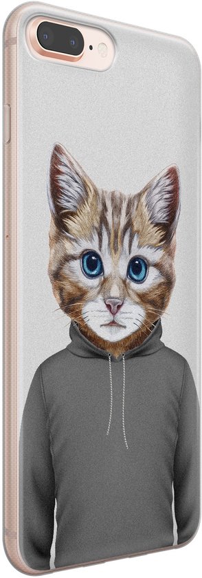 iPhone 8 Plus/ 7 Plus - Tête de chat | Étui | Étui en Siliconen TPU | Couverture arrière transparente