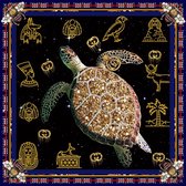 100 x 100 cm - Glasschilderij - Schildpad, Egyptische tekens en Gucci - schilderij fotokunst - foto print op glas