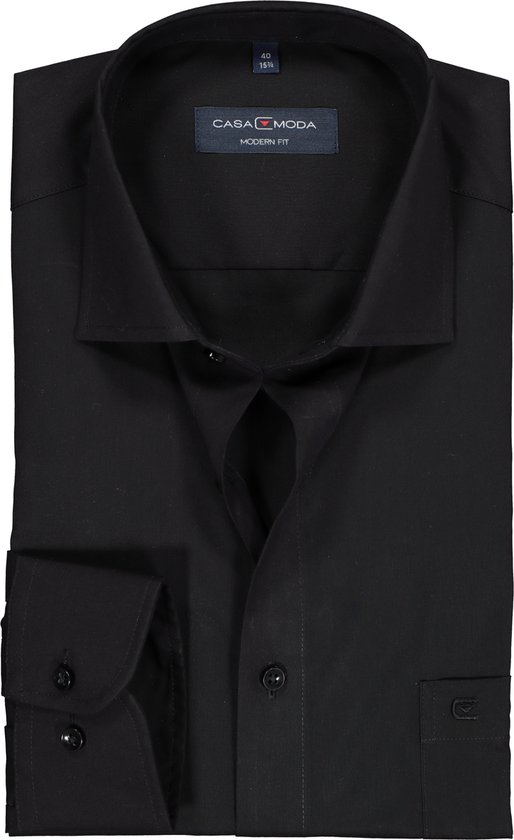 CASA MODA modern fit overhemd - mouwlengte 72 cm - zwart - Strijkvriendelijk - Boordmaat: 45