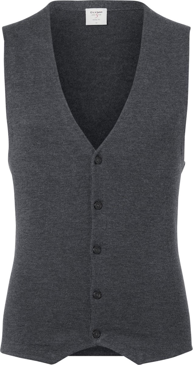 OLYMP Level 5 body fit gilet - wol met zijde - antraciet grijs mouwloos vest - Maat: XXL