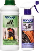 Nikwax Twin Tech Wash Wasmiddel 1L & Softshell Proof Spray-on Impregneermiddel 300ml - 2-Pack