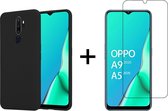 Oppo A5 2020 hoesje zwart siliconen case hoes cover hoesjes - 1x Oppo A5 2020 Screenprotector