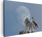 Artaza Canvas Schilderij Twee Wolven Die Huilen Tijdens Volle Maan - 60x40 - Foto Op Canvas - Canvas Print