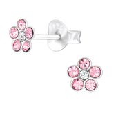 Fako Bijoux® - Kinderoorbellen - 925 Zilver - Bloem - Kristal - 6x6mm - Roze