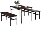 Nancy's South Euclid Eetkamerset - Eetgroep - Tafel - 2 Banken - Zwart - Bruin - Multiplex - Ijzer - 110 x 70 x 75 cm