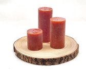 Cactula houten plateau met set van 3 stompkaarsen in Cognac 7x8 7x10 7x15 cm