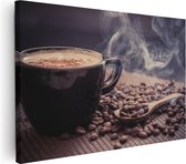 Artaza Canvas Schilderij Hete Koffie Kop Met Koffiebonen - 90x60 - Foto Op Canvas - Canvas Print - Muurdecoratie