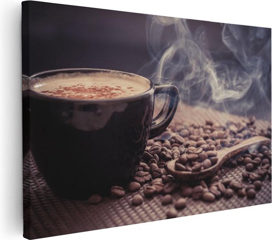 Artaza Peinture sur toile Tasse à Café chaud avec grains de Grains de café - 90x60 - Photo sur toile - Impression sur toile