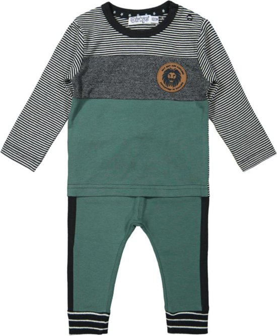 Dirkje - Boys 2 pce babysuit ls trousers Sage + anthracite - maat 62