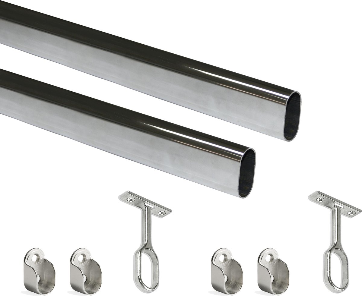 Emuca Garderobestang 30x15 mm, staal, 1150 mm, Verchroomd