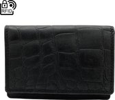 Petit portefeuille en cuir – Portefeuille pour femme en cuir noir avec imprimé croco – Portefeuille pour femme RFID noir