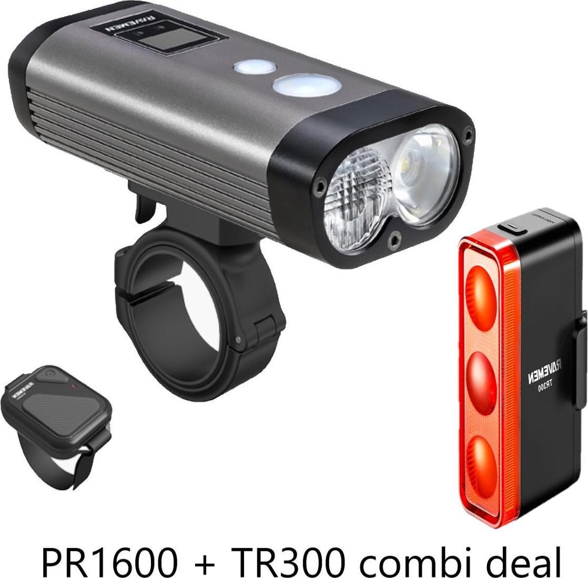 Ravemen fietsverlichtingsset LS30 combi (PR1600 koplamp + TR300 achterlicht) - USB Oplaadbaar - Voorlicht en Achterlicht Fietslamp - Waterdicht Fietslicht