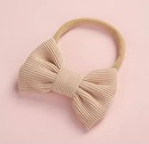 Little koekies - Vlinder haarband elastiek — Licht Khaki - Kraamcadeau - baby haarbandje - baby strik