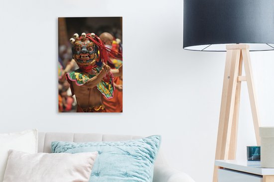 Tableau sur toile Danseuse avec masque au Bhoutan - 20x30 cm - Décoration murale