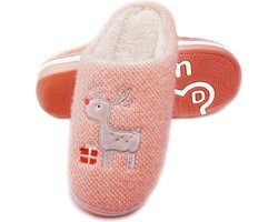 Geweo Home Sloffen - Pantoffels Dames - Open Sloffen - Leuk rendier - Kerst Geschenk - Kerstmis - Kerstfeest - Christmas Gift  - Oranje - Maat 39/40
