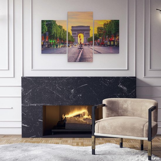 Artaza Toile Peinture Triptyque Arc De Triomphe A Paris Depuis La Rue - 90x60 - Photo Sur Toile - Impression Sur Toile
