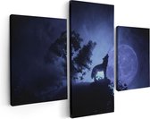 Artaza Canvas Schilderij Drieluik Huilende Wolf In Silhouet Bij Volle Maan - 90x60 - Foto Op Canvas - Canvas Print
